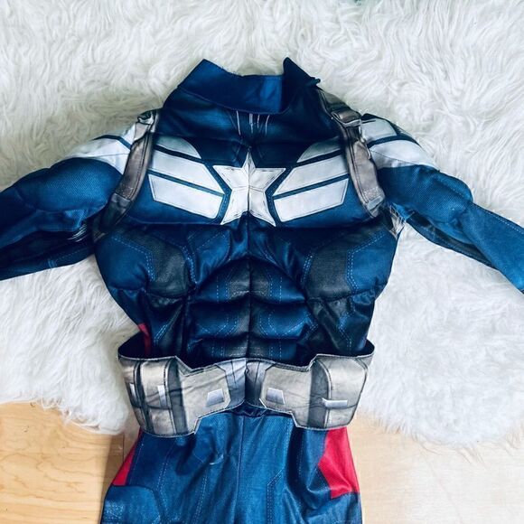 Captain America kids halloween Costume Muscle Chest Padded Jumpsuit size Small - Picture 3 of 15